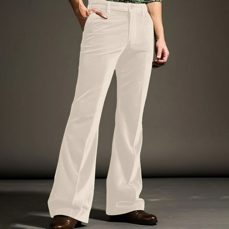 FINALGANG Men Flare Pants Solid Color High Waist Wide Leg Trousers