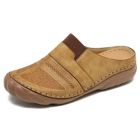 

Women Splicing Printing Round Toe Slip On Flat Backless Sandals with Anti Slip Sole Baotou Slippers