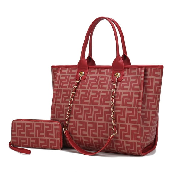 MKF Collection Vegan Leather Tote Bags for Women with Wristlet Wallet, Fashionable Purse Handbag by Mia K. Burgundy