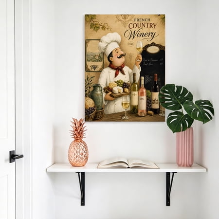Chef Canvas Wall Art for Living Room Bedroom Bathroom Wine Bottles Grapes Cheese Rustic Farmhouse Canvas Art Wall Decor Artwork for Walls Home Office Decor 22 x28