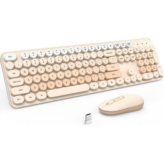 Chumajor Wireless Keyboard and Mouse, Silent Keyboard Mouse Combo, Full-Sized Colorful Typewriter Keyboard with Round Keycaps, 2.4G Cute Mouse Compatible with PC/Laptop/Computer(Milk Tea)