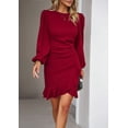 thumbnail image 2 of YNIQUE Women's Round Neck Dress Temperament Bubble Long Sleeve Clean Color Dress, 2 of 5