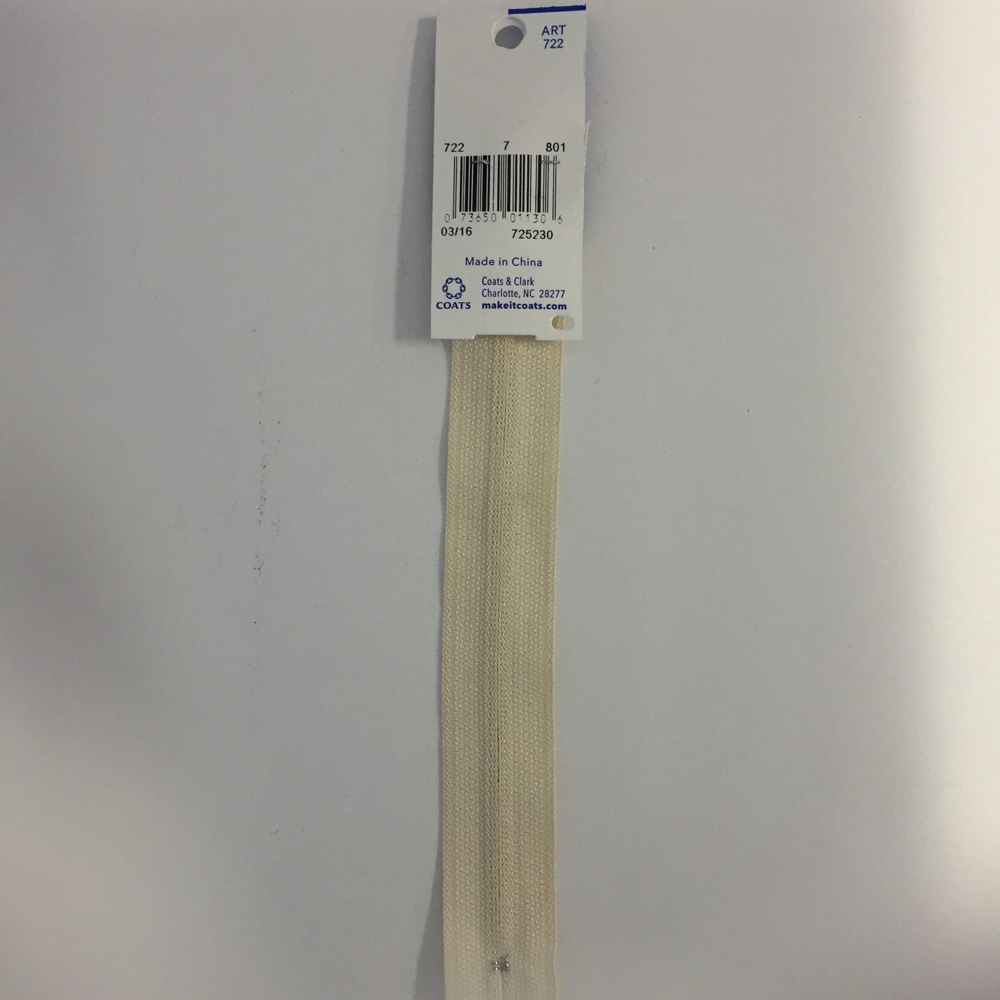 Coats & Clark 7" Polyester All Purpose Natural Sewing Zipper, 1 Each
