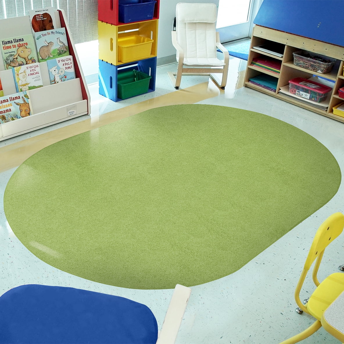 Joy Carpets Just Kidding 6' x 9' Oval Indoor Area Rug in Color Lime Green