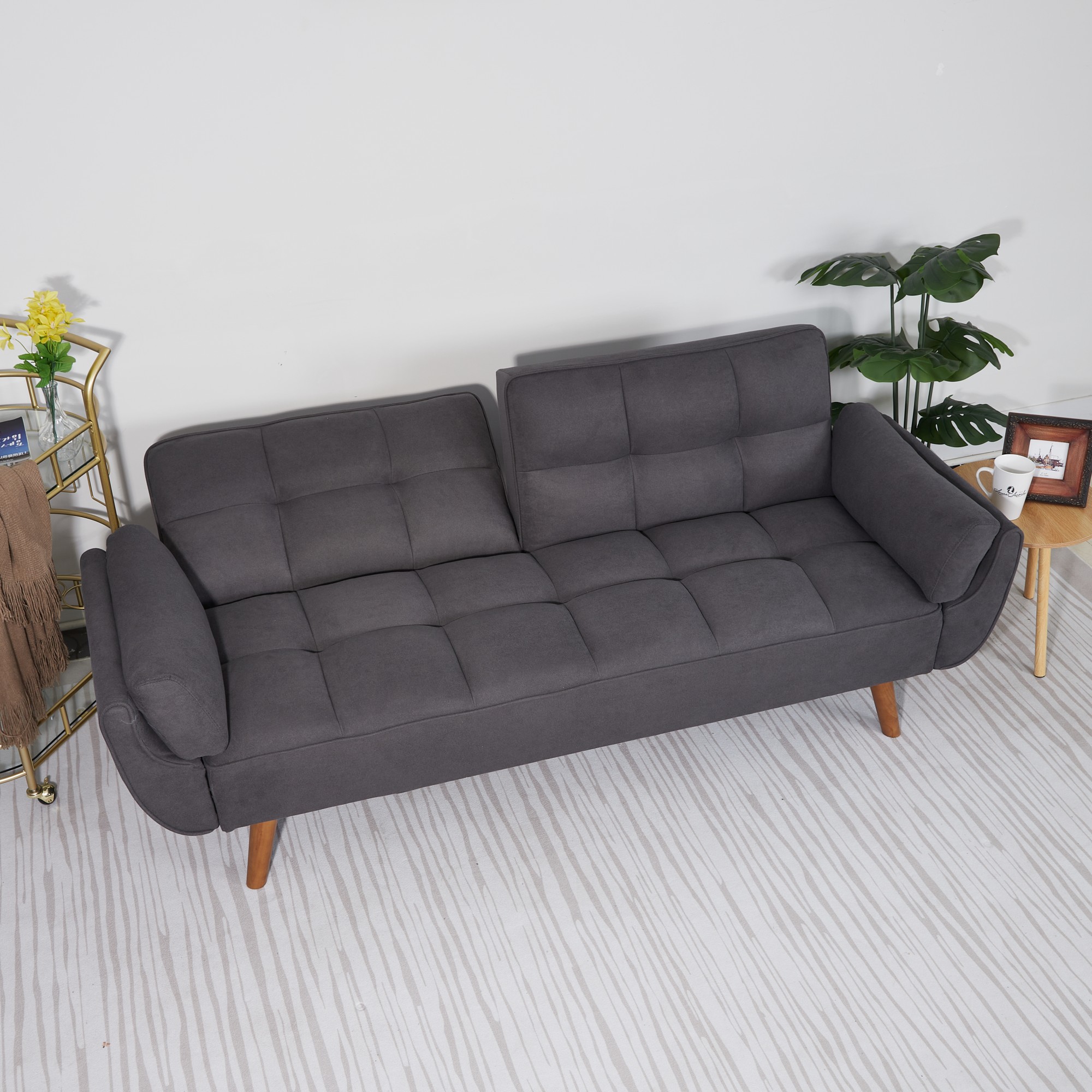Gewnee Mid-Century Modern Dark Gray Sofa - Solid Eucalyptus Wood Frame, 500 lbs Capacity, S-Shaped Springs for Apartments, Living Rooms, Studies