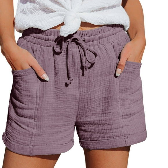 Yubnlvae Women's High Waist Casual Shorts - Straight Leg Loose Fit Sporty Cotton Shorts Purple M, Women's Fashion Casual High Waist Pants Straight Leg Sports Casual Loose Shorts