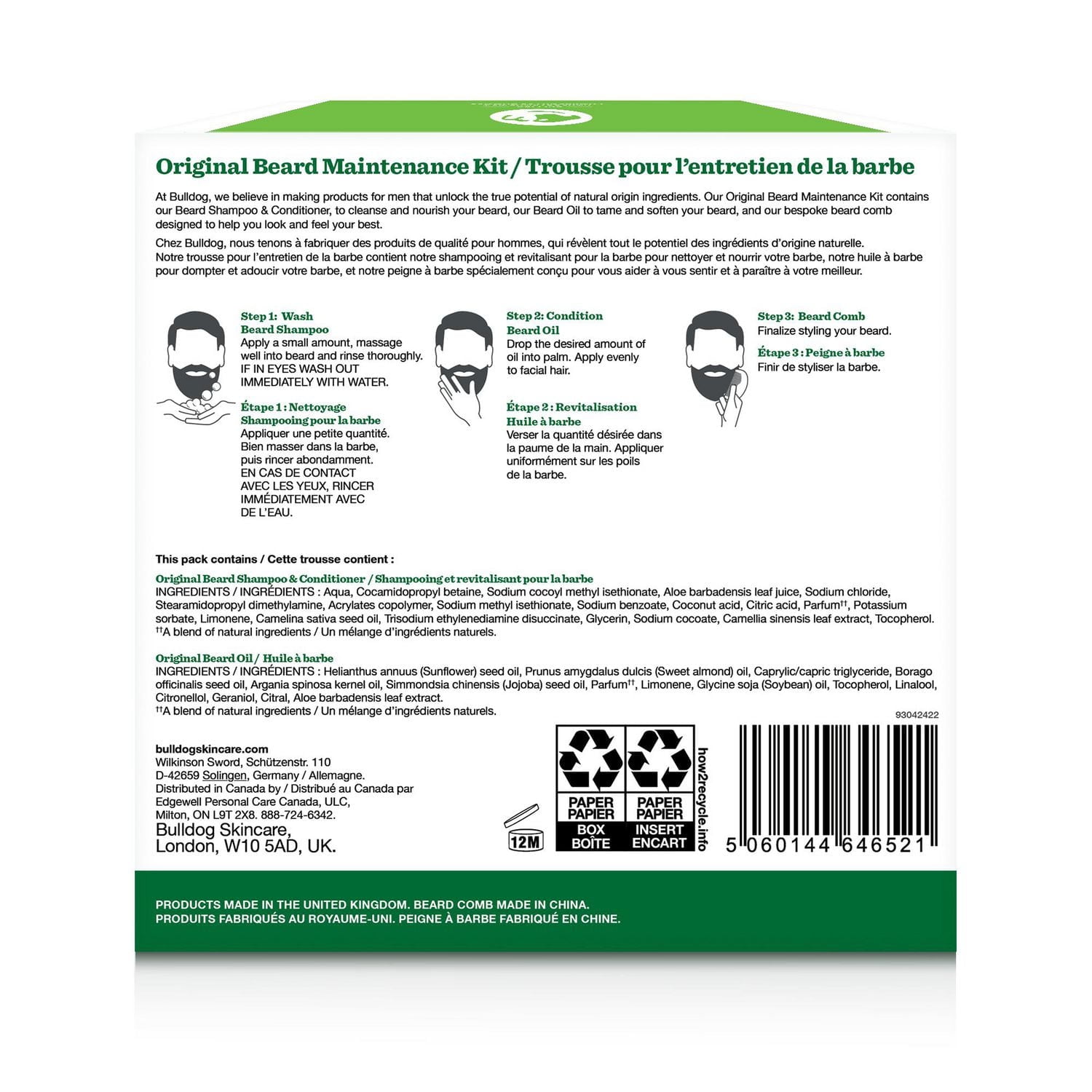 Ensemble pour le soin de la barbe de marque Bulldog ensemble