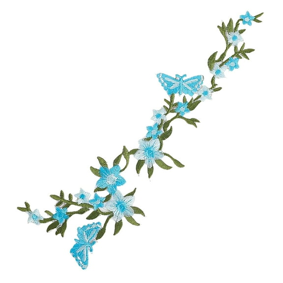 VogueV Blue Floral Embroidered Applique Patch 10"X4", Iron-On Or Sew-On Canvas Badge for Clothes Bags Jeans Jackets, Boho Bouquet Repair Decal Diy Craft Gift, An Embroidery Patch