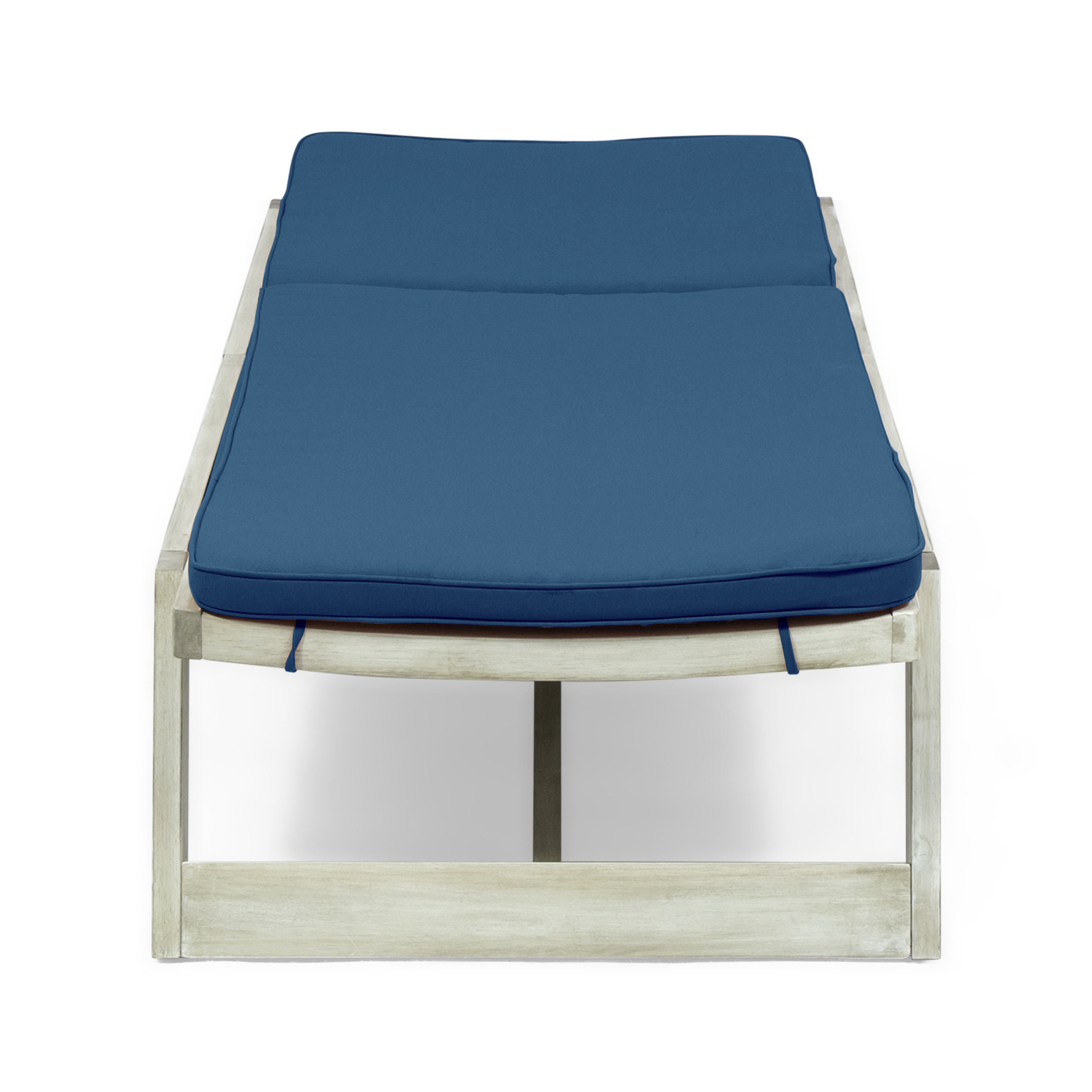 Cullen Outdoor Acacia Wood Chaise Lounge and Cushion Sets, Set of 2, Light Gray and Blue