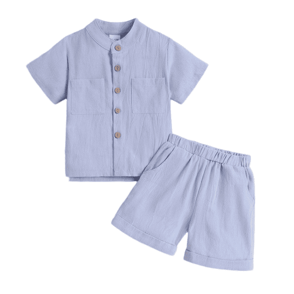 YunPes Baby Boy Summer Clothes Leisure Solid Lapel Button Shirt Casual Shorts Toddler Clothing Set Baptism Wedding Birthday Outfits