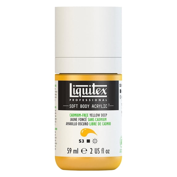 Professional Soft Body Acrylic Color Multi Cap Bottles cadmium free yellow deep, 2 oz. (pack of 3)