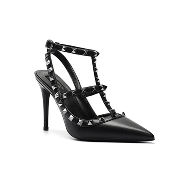 Summer Luxury Women's Gladiator Pointed Sandals Leather Matte Roman Fashion Metal Rivet Pumps Party Versatile Women's High Heels
