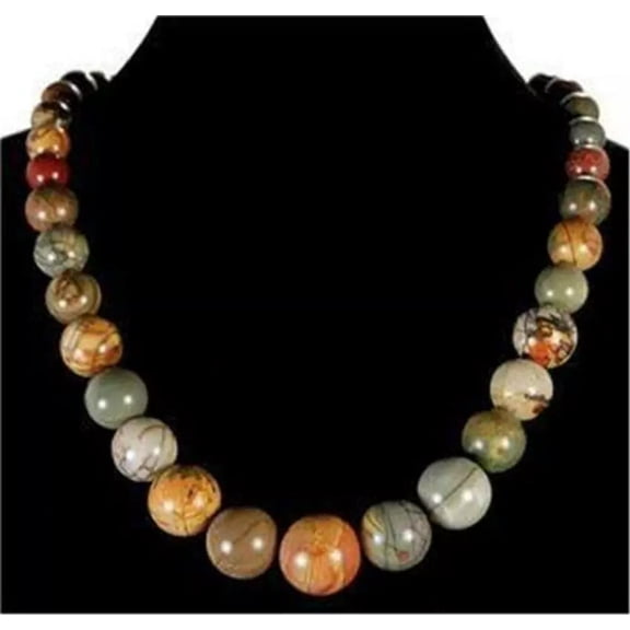 K-KED Natural 6-14mm Multi-color Picasso Jasper Round Gemstone Beads Necklace 18"