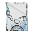 thumbnail image 2 of Exotic Soft Flannel Fleece Throw Blanket, Outline Octopus with Tropical Leaves Hibiscus and Plumeria Flowers Illustration, Cozy Plush for Indoor and Outdoor Use, 50" x 70", Multicolor, by Ambesonne, 2 of 5