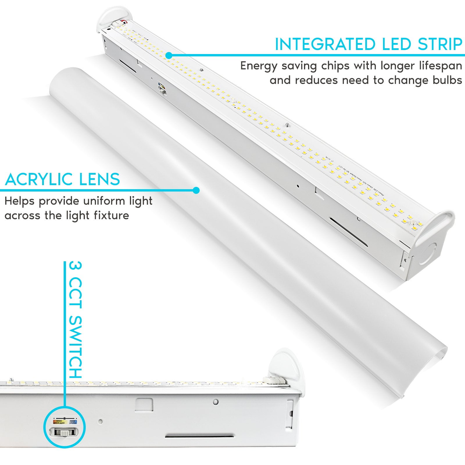 Luxrite 2 ft Slim LED Shop Light, 20W, 2600 Lumens, 3CCT 3500K-5000K, 0-10V Dimmable, Damp Rated, UL - Garage, Workshop