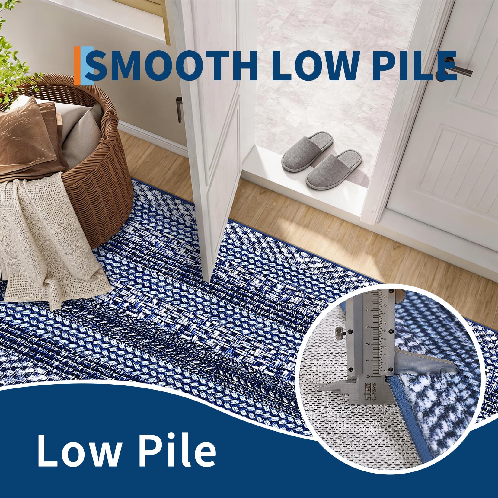 HIWEAVER Navy Geometric Runner 2' x 6' Washable Bordered Digital Printed Indoor Carpet for Kitchen Hallway Room Decor