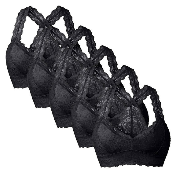 snowsong Plus Size Bras for Women,New 2024 Women's Comfortable Breathable Solid Plus Size Lace Bra Set of Five No Bra Pads,Bras for Women,Push up Bras,Womens Clothing,(Promotion) Black 2XL