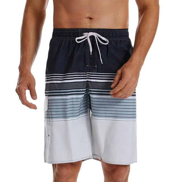 KIHOUT Men's Athletic Beach Shorts Mesh Striped Print Summer Beach Lightweight Drawstring Quick Dry Shorts