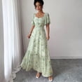 thumbnail image 4 of Women’s Summer Maxi Dress Casual Chiffon Floral Short Sleeve V Neck A-Line Flowy Dresses Beach Wedding Guest Dress Light Green XL, 4 of 6