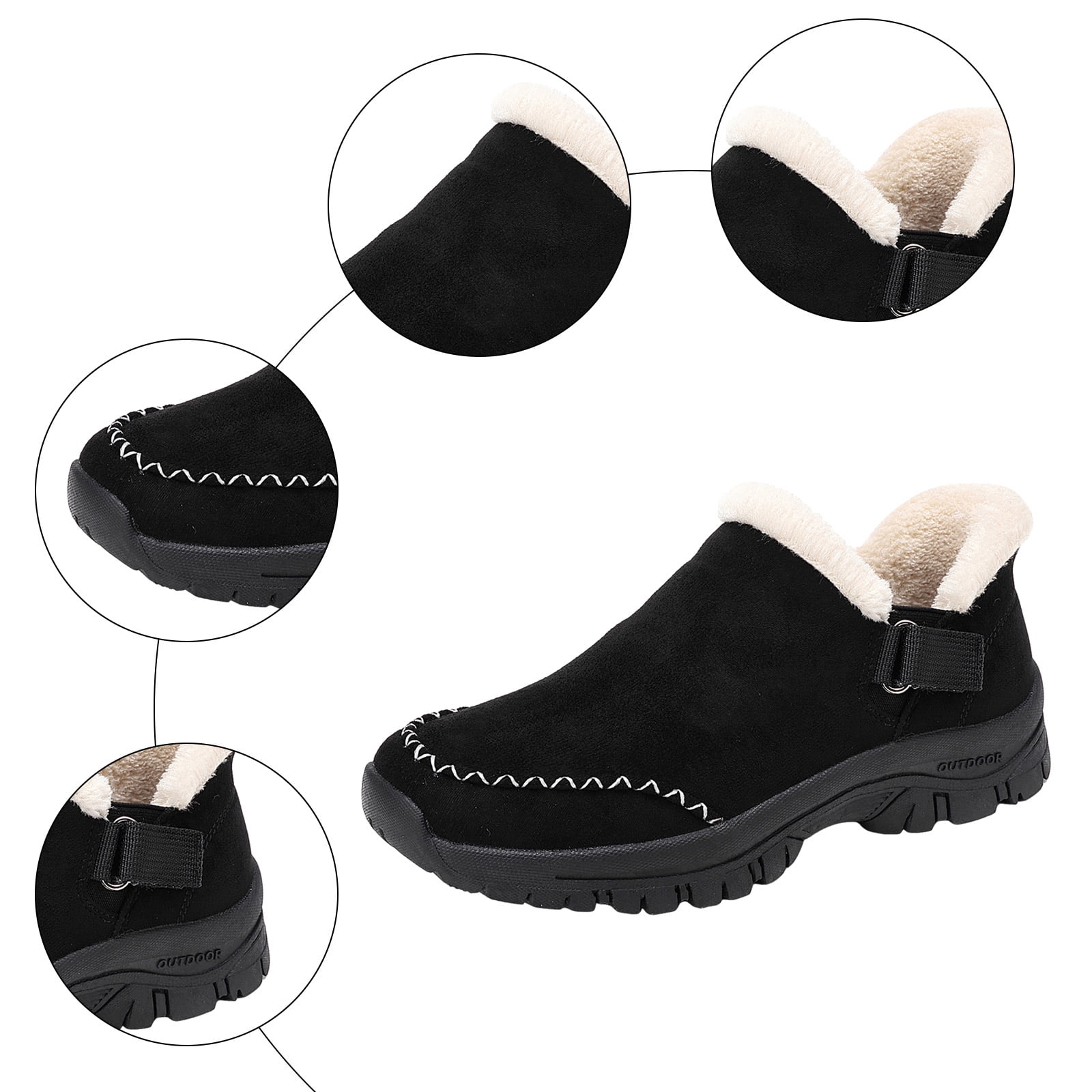 Dakaela Womens Winter Snow Boots Fleece Lined Hiking Slip on Loafers Sneakers Outdoor Plush Short Booties Shoes Black 6