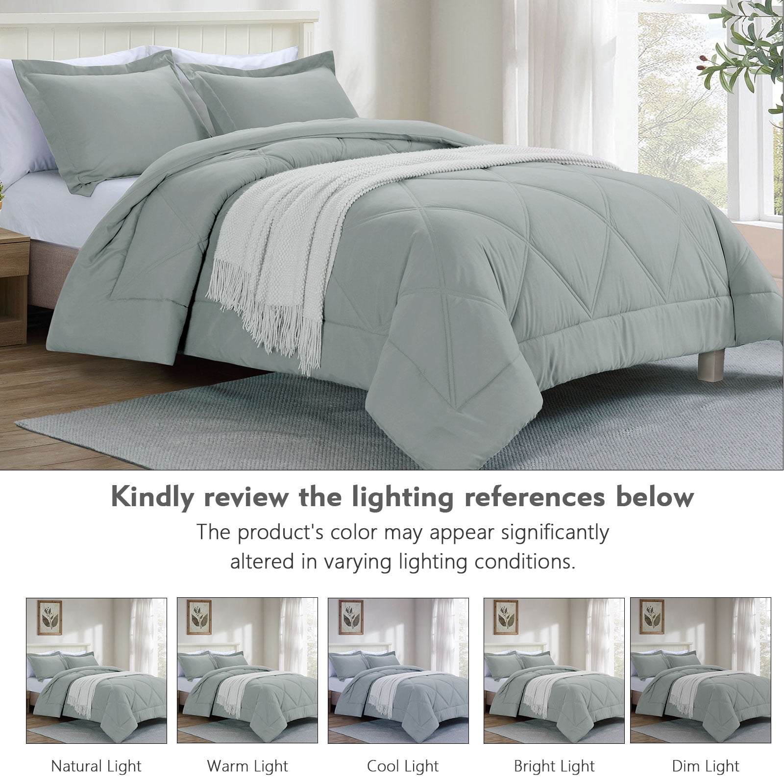 Notticasa 3-Piece Bedding Set,Solid Color Diamond Pattern,Soft Quilt Bedding Sets,Lightweight Bedspread Set Coverlet for All Seasons,Includes 1 Comforter and 2 Pillow Shams,Light Gray,Full