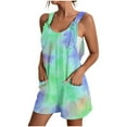 thumbnail image 3 of Feancey Tie Dye Overalls for Women Lace Up Suspender Romper Shorts Summer Sleeveless Loose Jumpsuits with Pockets Green M, 3 of 6
