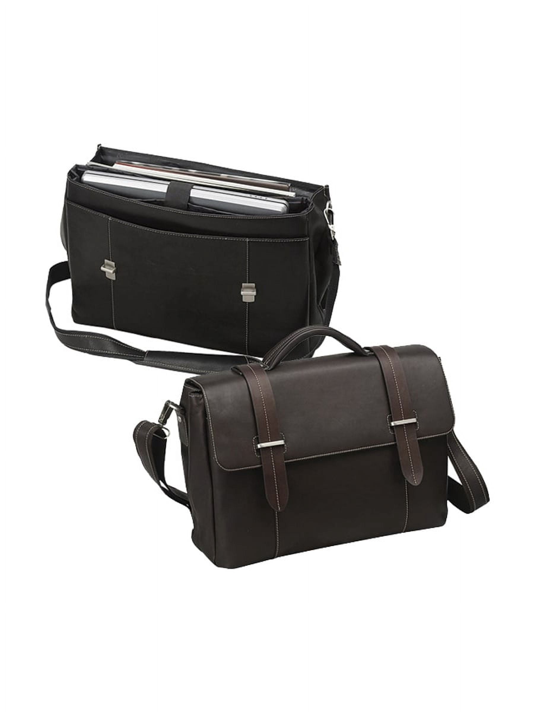 BLACK FLAP-OVER LEATHER COMPUTER BRIEFCASE