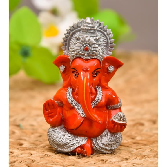 Polyresin Lord Ganesha Statue, Ganesh Murti Idol for Home Office Decorations, 3 x 2 Inches