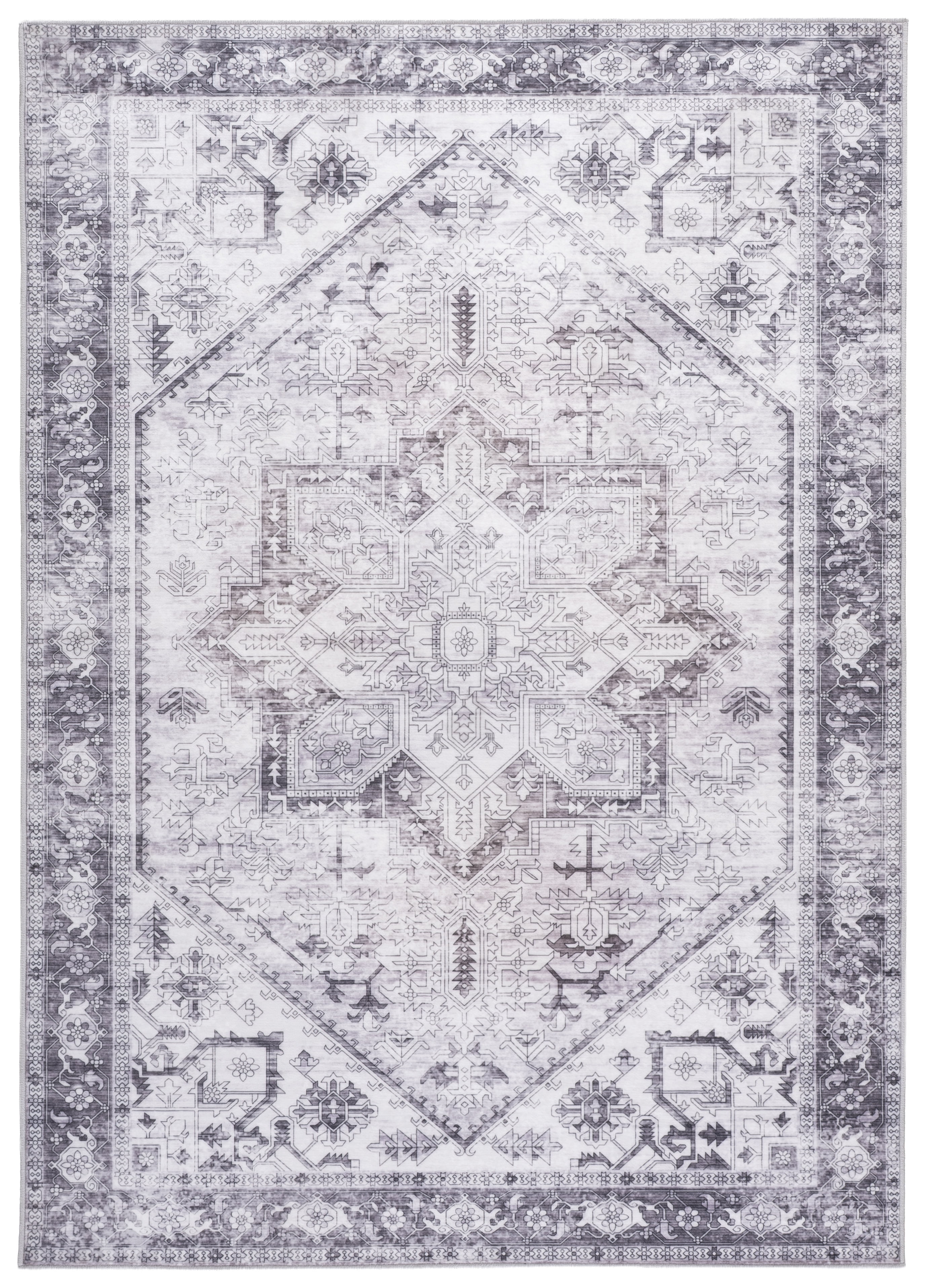 SAFAVIEH Arizona Rhine Oriental Machine Washable Area Rug, Beige/Gray, 5' x 7'