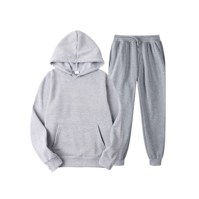 Innerwin Hoodies And Sweatpant Set Solid Color Mens Tracksuit Winter Hooded Warm 2 Piece Hoodie Light Gray L