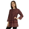 thumbnail image 3 of Moomaya Printed Mandarin Collar Pleated Tunic Shirt Casual Long Top For Leggings, 3 of 7