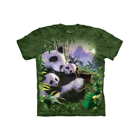 the mountain panda cuddles green adult unisex t-shirt