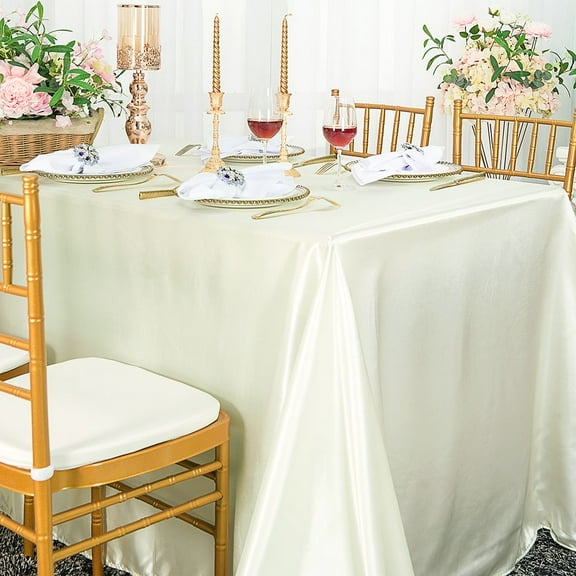 Wedding Linens Inc. 90" x 132" Satin Seamless Rectangular Table Cover Linen Tablecloth - Ivory