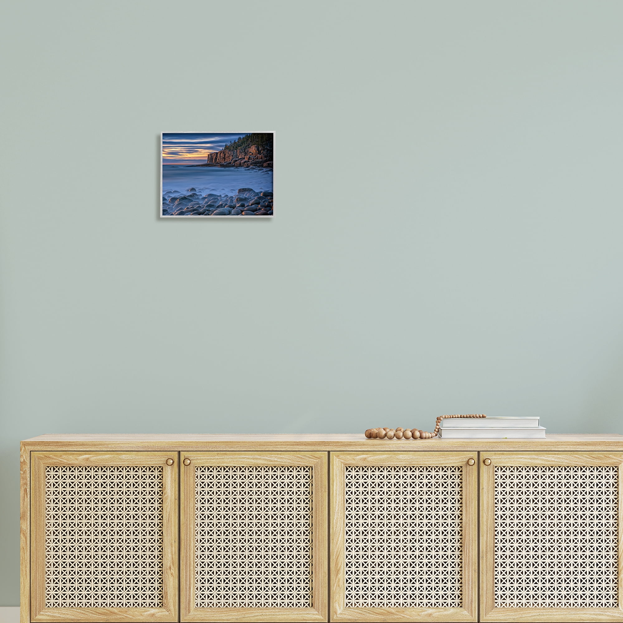 Stupell Foggy Seaside Rocks at Sunset Landscape Photography Gray Framed Art Print Wall Art
