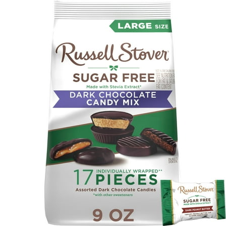 RUSSELL STOVER Sugar Free Dark Chocolate Assorted Mix Candy, 9 oz. bag