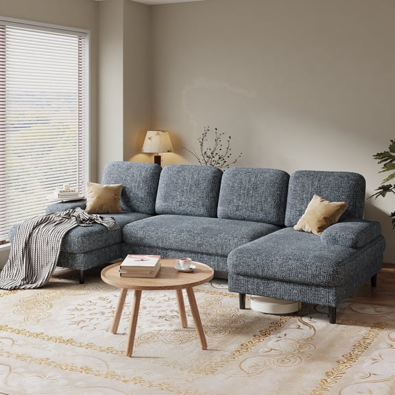CONCETTA U Shaped Sectional Sofa Couches with Double Chaise 4-Seat Set, Chenille Fabric Cushion for Living Room Home Furniture, Dark Grey