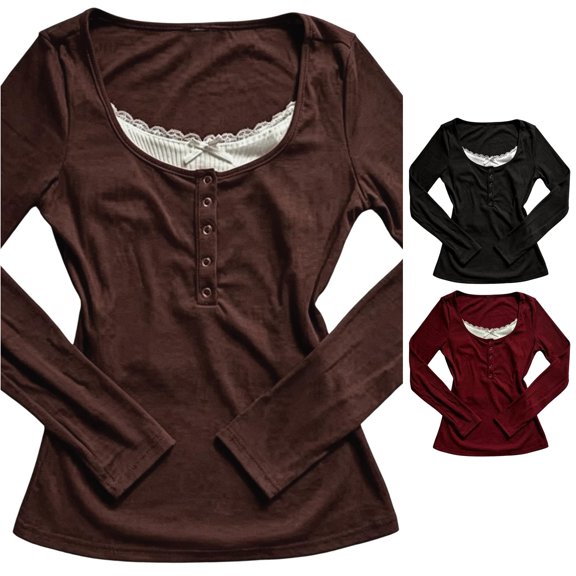 Slim Fit Long Sleeve T Shirt with Casual Round Neck and Lace Printed Top for Everyday and Wear