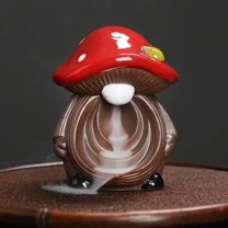 1pc Cute Mushroom Elves Ceramic Backflow Incense Burner, Home & Office Decor (Without Incense)
