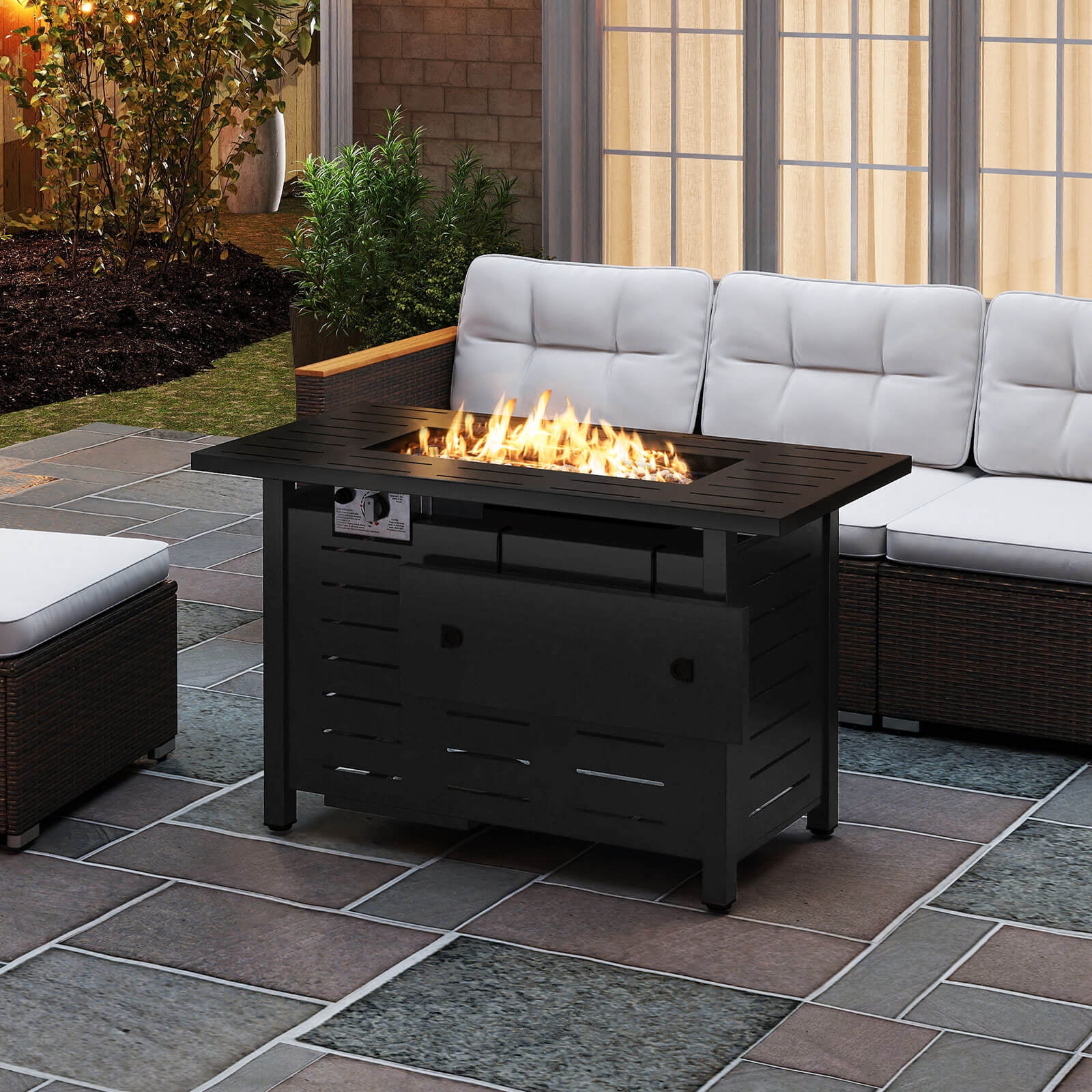 Costway 40-Inch Outdoor Propane Fire Pit with Lava Rocks Removable Lid & Protective Cover Black