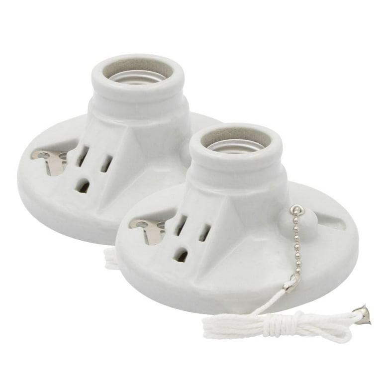 Maxxima Porcelain Lamp Holder W Outlet And Pull Chain One Piece