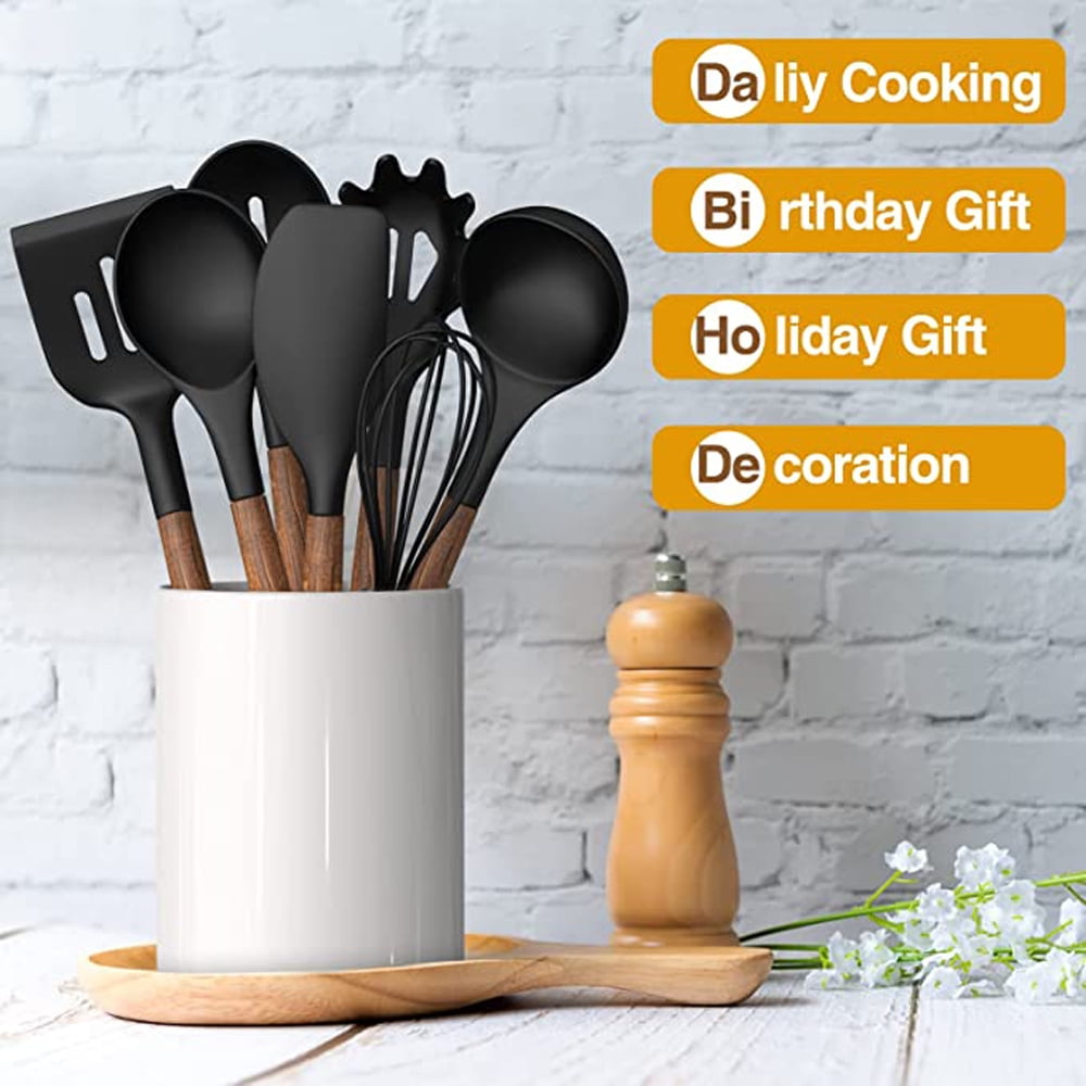 8-Piece Non-Stick Wooden Handle Silicone Kitchen Utensils Set – The House  Need