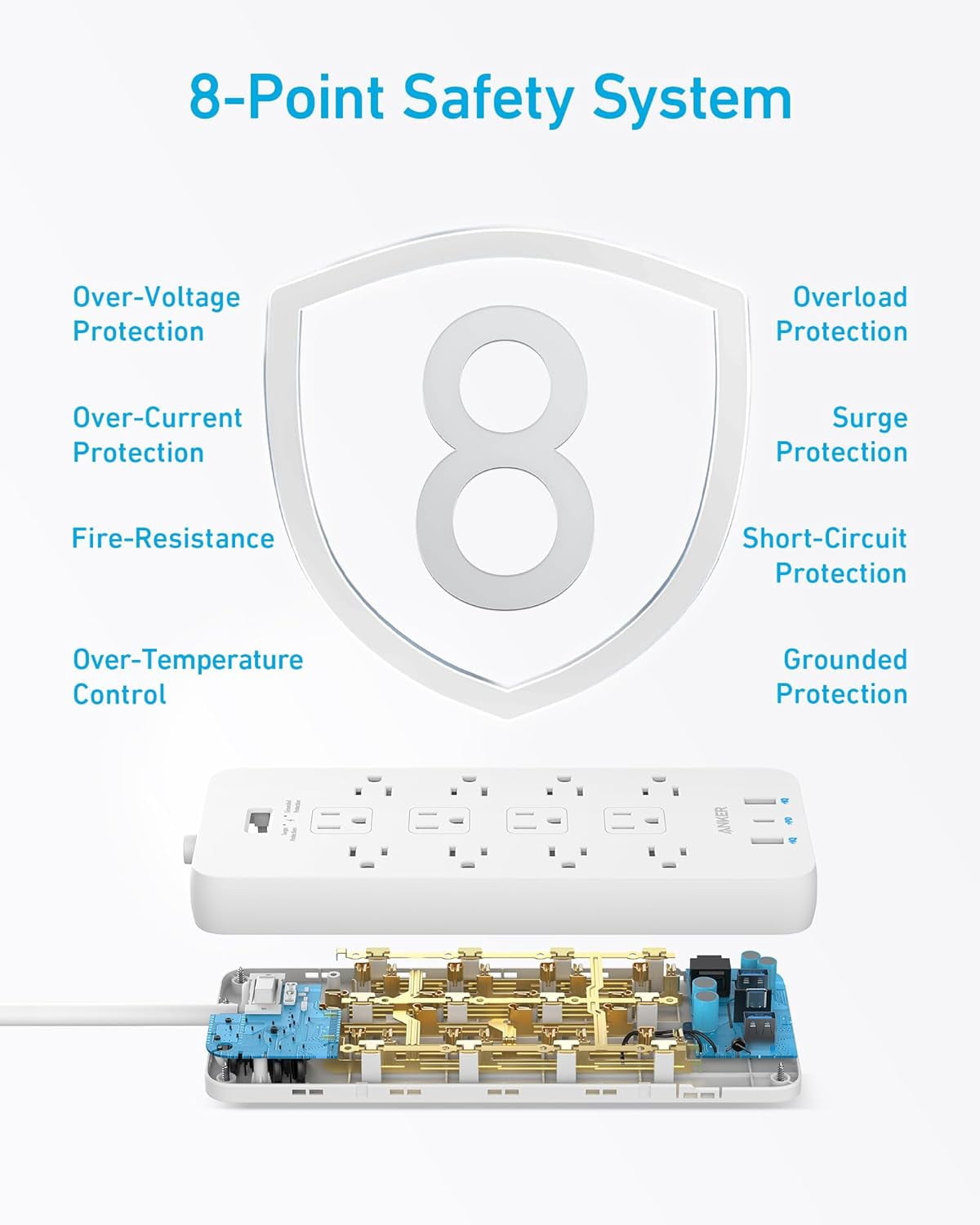 Anker Power Strip with 3 USB Ports, Surge Protector (2100J-5ft), 12 Outlets with 2 USB-A Ports and 1 USB-C Port,Flat Plug, Compatible with iPhone 16/16 Pro/16 Pro Max, for Home,Office, TUV Listed