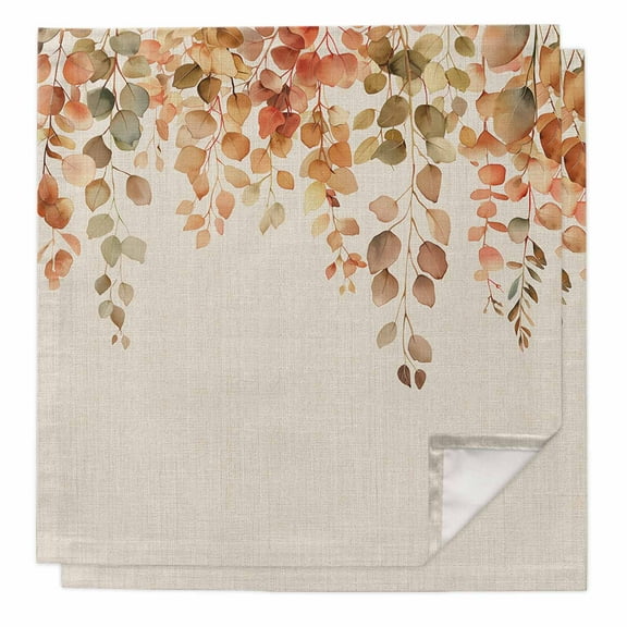 Orange Botanical Cloth Napkins Washable Set of 2, Farmhouse Leaf Fall Thanksgiving Reusable Dinner Table Napkins Cloth Bulk for Weddings Kitchen Restaurants Hotel Events Parties 20 x 20 Inch