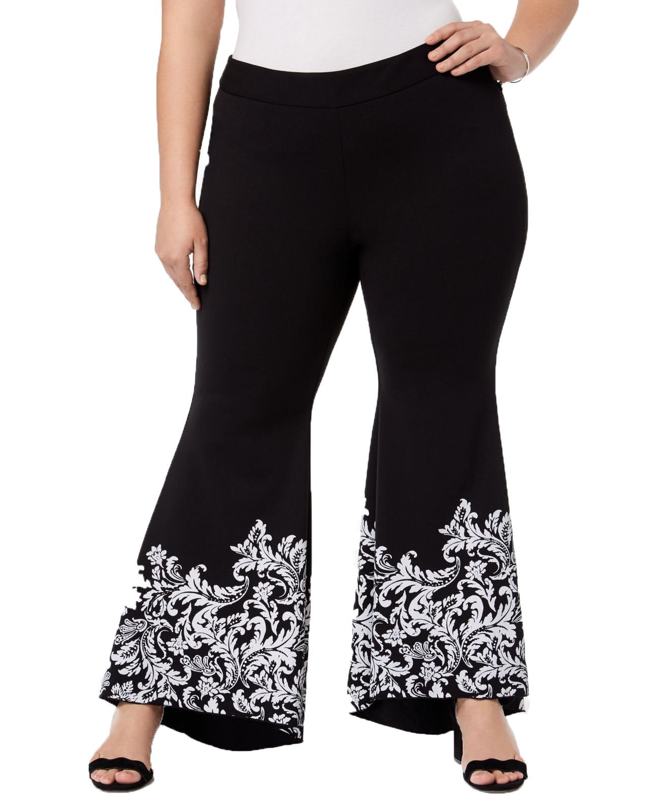 INC International Concepts - INC International Concepts Plus Size Printed Tulip Hem Pants (Black 