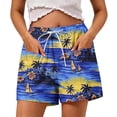 thumbnail image 2 of Pounoo Athletic Shorts Elastic Drawstring Waist Side Pocket Sunset Palm Tree Print Plain Detail Relaxed Fit Shorts Beach Breathable Halara Shorts for Women Gift, 2 of 7