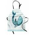 thumbnail image 1 of Whale Apron Happy Big Smiling Cartoon Design Huge Whale with Modern Ornamental Design Artwork, Unisex Kitchen Bib Apron with Adjustable Neck for Cooking Baking Gardening, Blue and White, by Ambesonne, 1 of 3