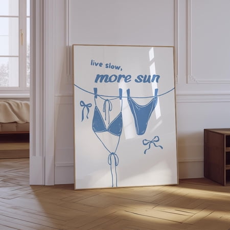 Bikini Summer Blue Girly Beach Design 3 Unframed Paper Print