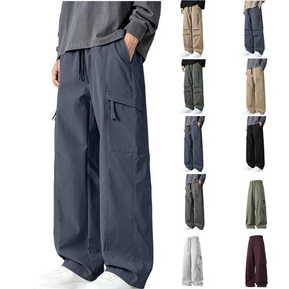 Drawstring Cargo Pants for Men Stylish Solid Color Breathable Casual Pants with Pocket Daily Casual Wear