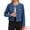 Blue, variant on Women's Collarless Long Sleeve Button Down Casual Denim Jacket 2XL Blue