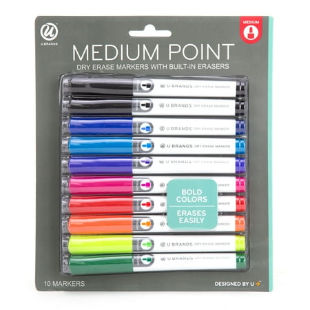 U Brands Low Odor Dry Erase Markers With Erasers, Medium
